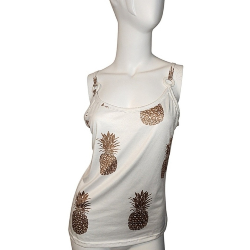 CBR Cream Tank Top with Brown Pineapple Print Size S